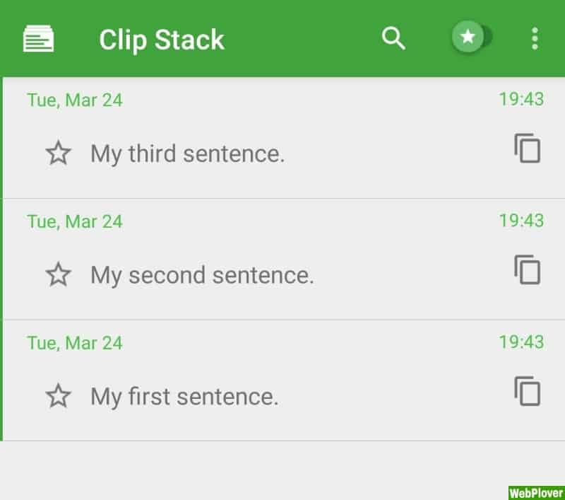 clipStack app interface - WebPlover