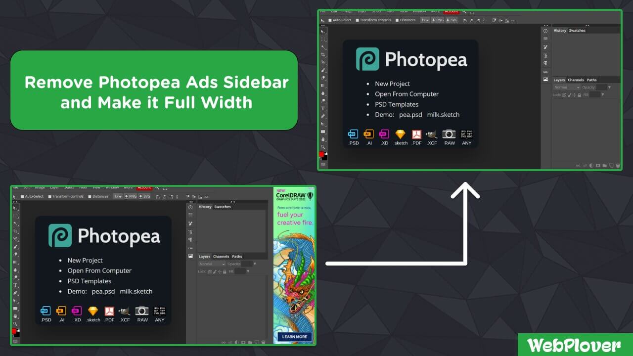 remove photopea ads sidebar - WebPlover